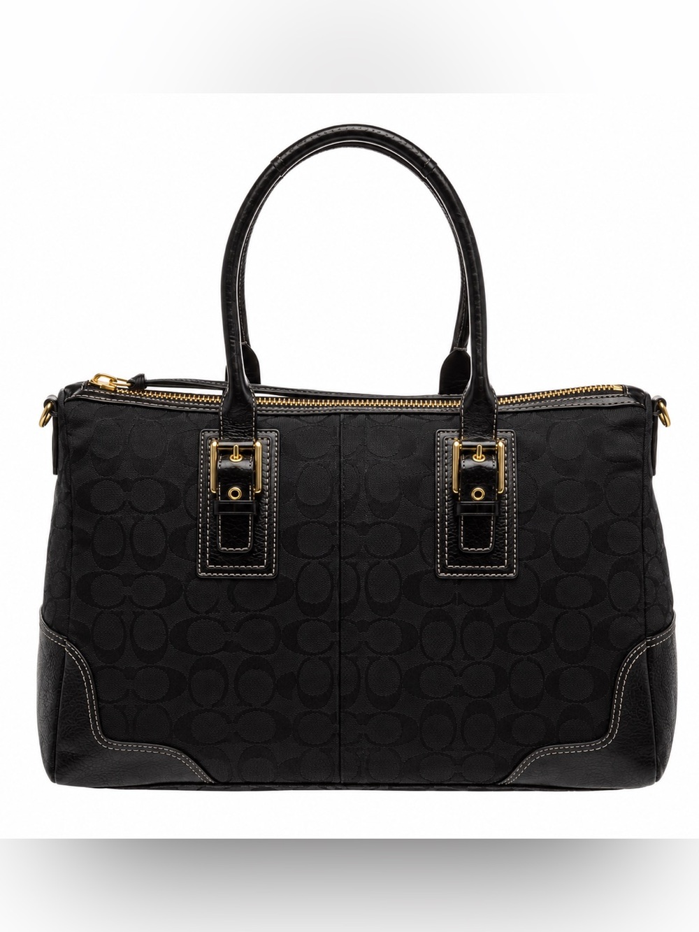 Coach Jaquard Black Signature Tote Bag with Gold Hardware with hang strap